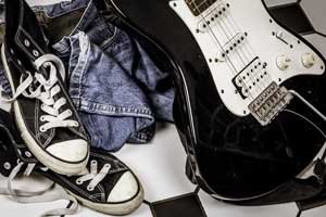 Black Guitar With Sneakers